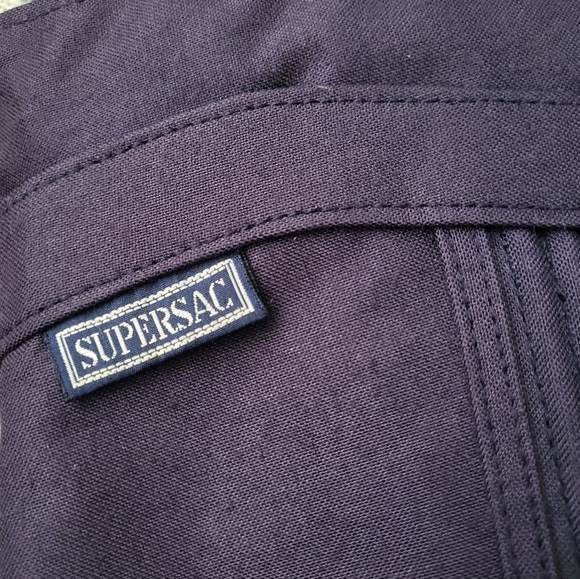 Vintage 80's Supersac Navy Blue Wooden Handle Canvas Purse - Picture 3 of 9